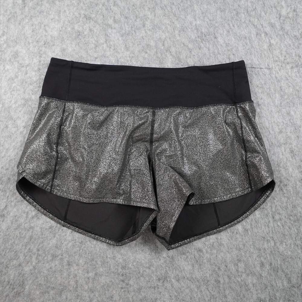 Lululemon‎ Shorts Womens 8 Tall Black Silver Long 4" Speed Up Foil Luminosity